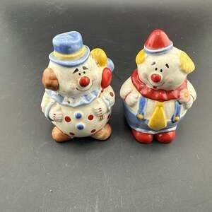 Vintage Josef Originals Clowns Circus Salt & Pepper Shakers Hand Painted Ceramic